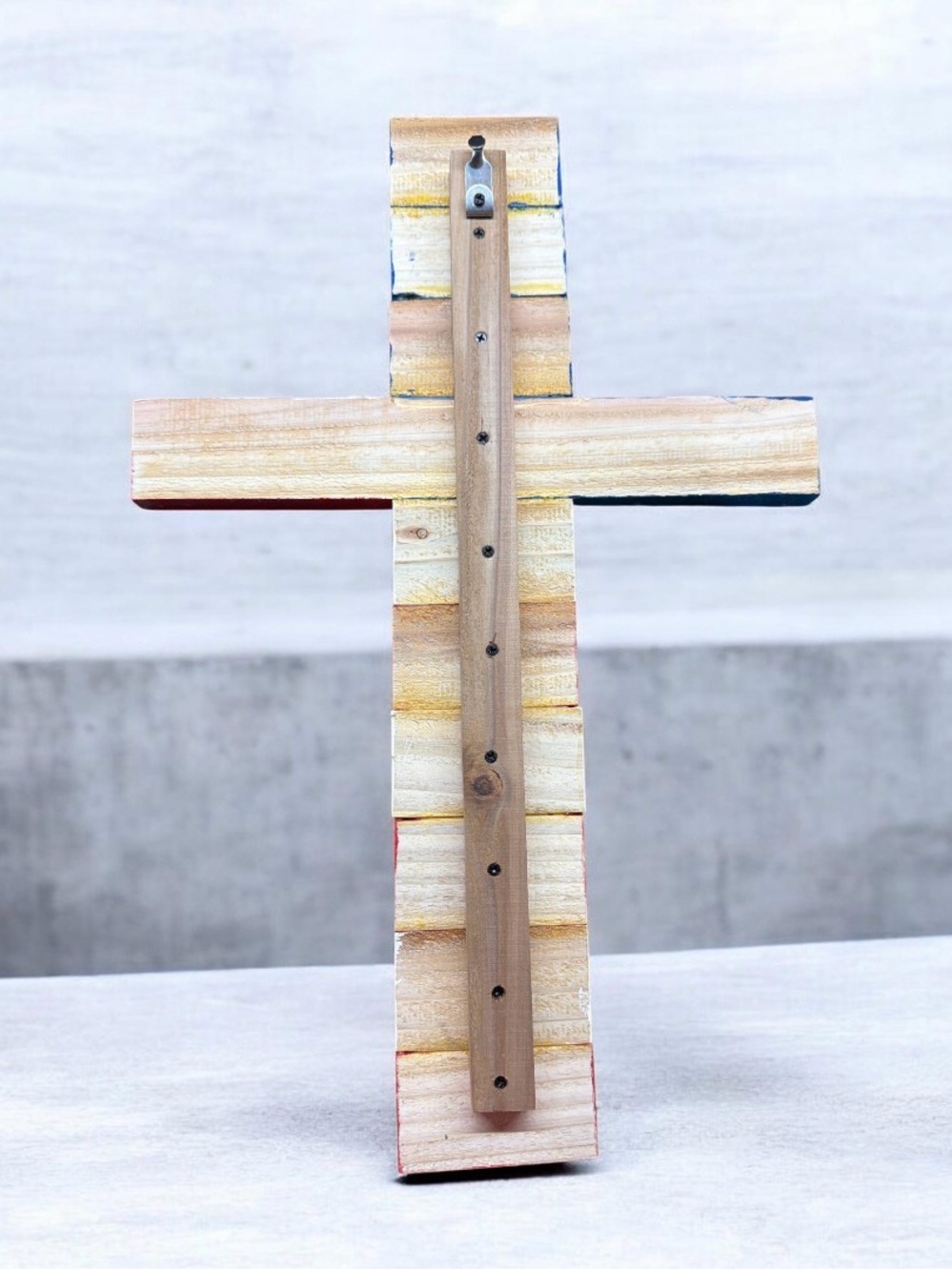 Handcrafted by me Patriotic Cedar Wooden Cross Wall Decor - Red, White & Blue - Picture 2 of 4